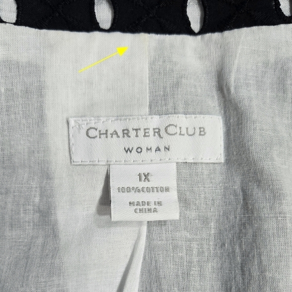 Charter Club 100% Cotton Black White Eyelet Cutout Lightweight Button-Up Jacket - Picture 7 of 8